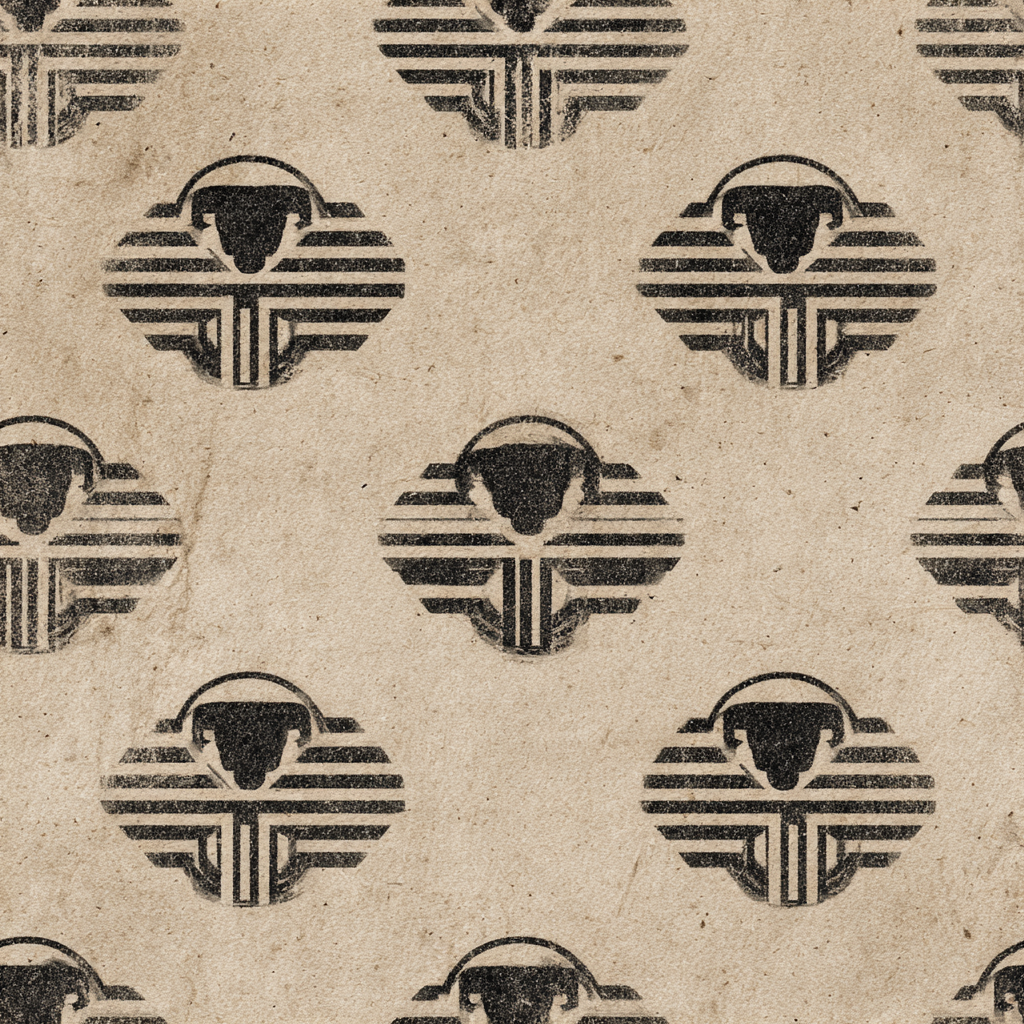 Brandmark Union wallpaper with a bull head design, printed on textured beige paper.