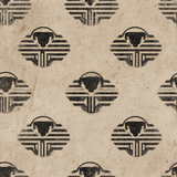 Brandmark Union wallpaper with a bull head design, printed on textured beige paper.
