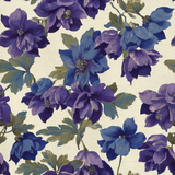 Floral print Blue Mercy Wallpaper with delphinium pattern on textured cream-colored background.