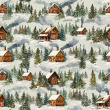 Cabin Ridge wallpaper with a snowy forest and cabin pattern.