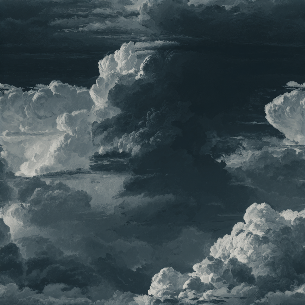 Blue-gray nocturne cumulus wallpaper with a stormy sky and ethereal clouds.
