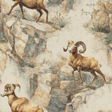 Ram's Ascent wallpaper with rocky mountains by Seabrook, showcasing a watercolor painting style with bighorn sheep.