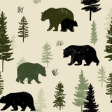Timberline Hollow Wallpaper with a bear and forest pattern.