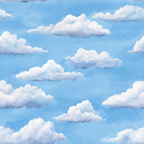 Blue sky wallpaper with puffy white clouds pattern.