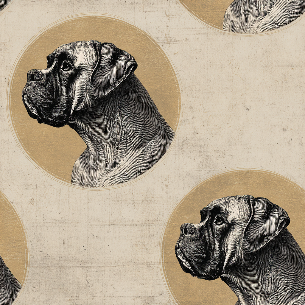 Garrick Medallion Wallpaper with dog portrait pattern and subtle distressed texture.