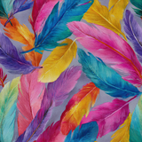 Carnival Plume Wallpaper with colorful feathers pattern on a textured background.
