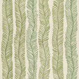 Green Fernward wallpaper by Sandberg with vertical stylized fern pattern on off-white background.
