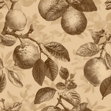 Citron Etch Wallpaper with fruit and leaf pattern on beige background.