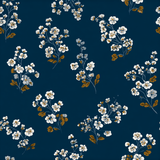 Floral Vera Grace Wallpaper with white blossom pattern against a navy background.