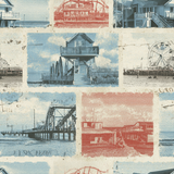 Novelty-themed wallpaper with vintage beach and boardwalk snapshots.
