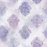 Lavender haze medallion wallpaper with ornamental floral pattern and distressed texture.