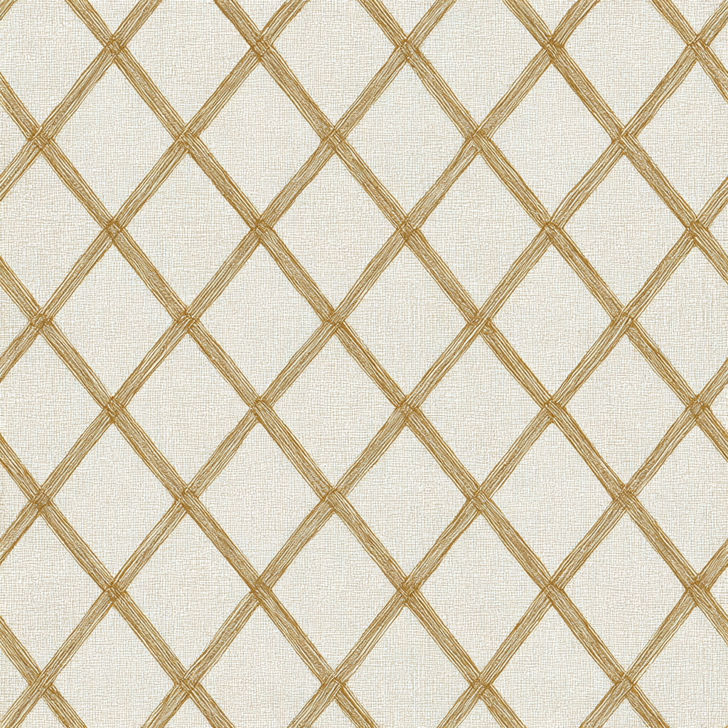 Gold lattice wallpaper with a textured effect, featuring a diamond pattern.