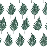 Northfield Fern wallpaper with green frond pattern on a white background.