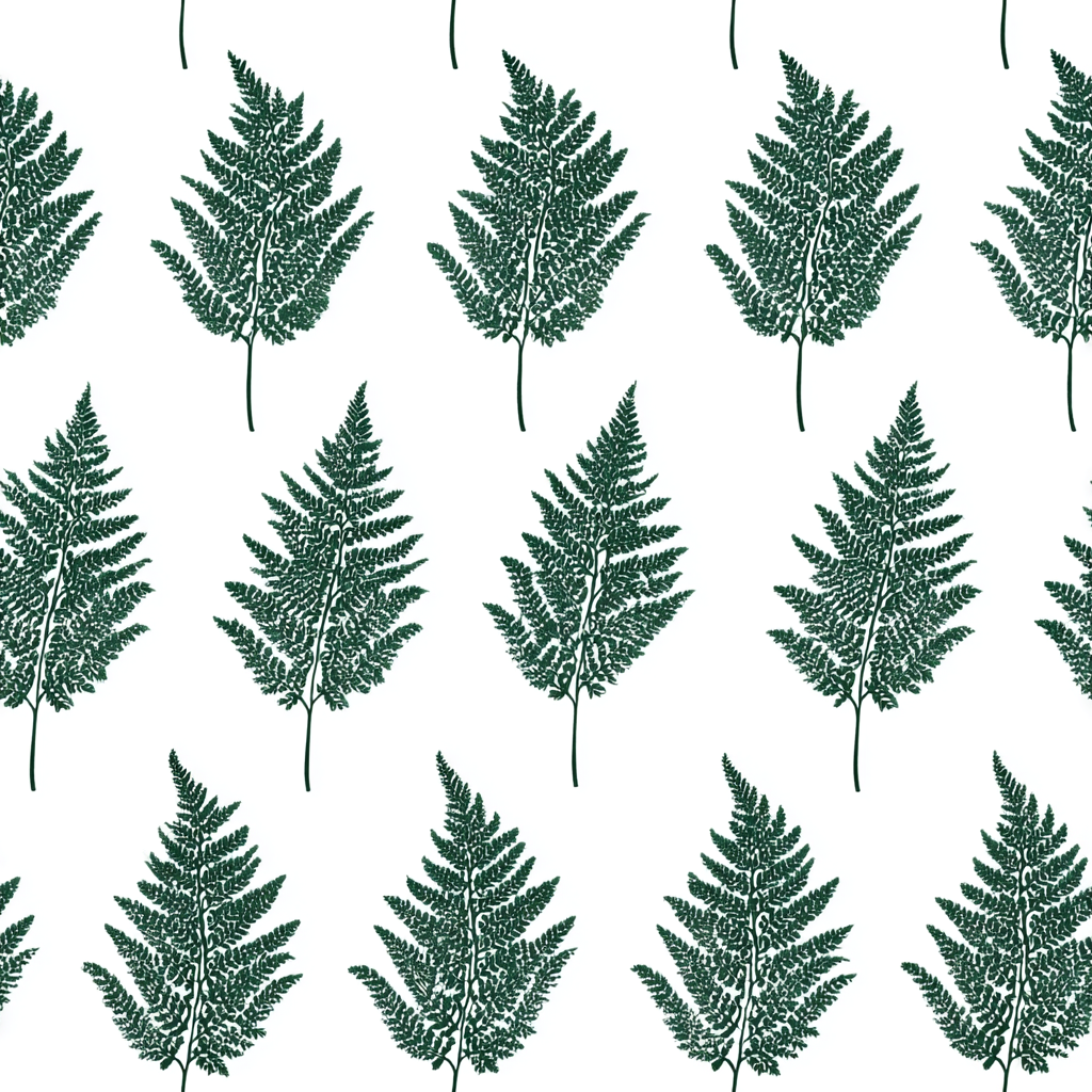 Northfield Fern wallpaper with green frond pattern on a white background.