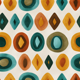 Abstract shapes wallpaper with retro, mid-century modern pattern in warm and cool tones.
