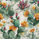 Prickly pear paintings wallpaper with cactus and orange flower pattern on a textured background.