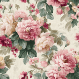 Floral ballet wallpaper with blush blooms, patterned with rose and peony blossoms.