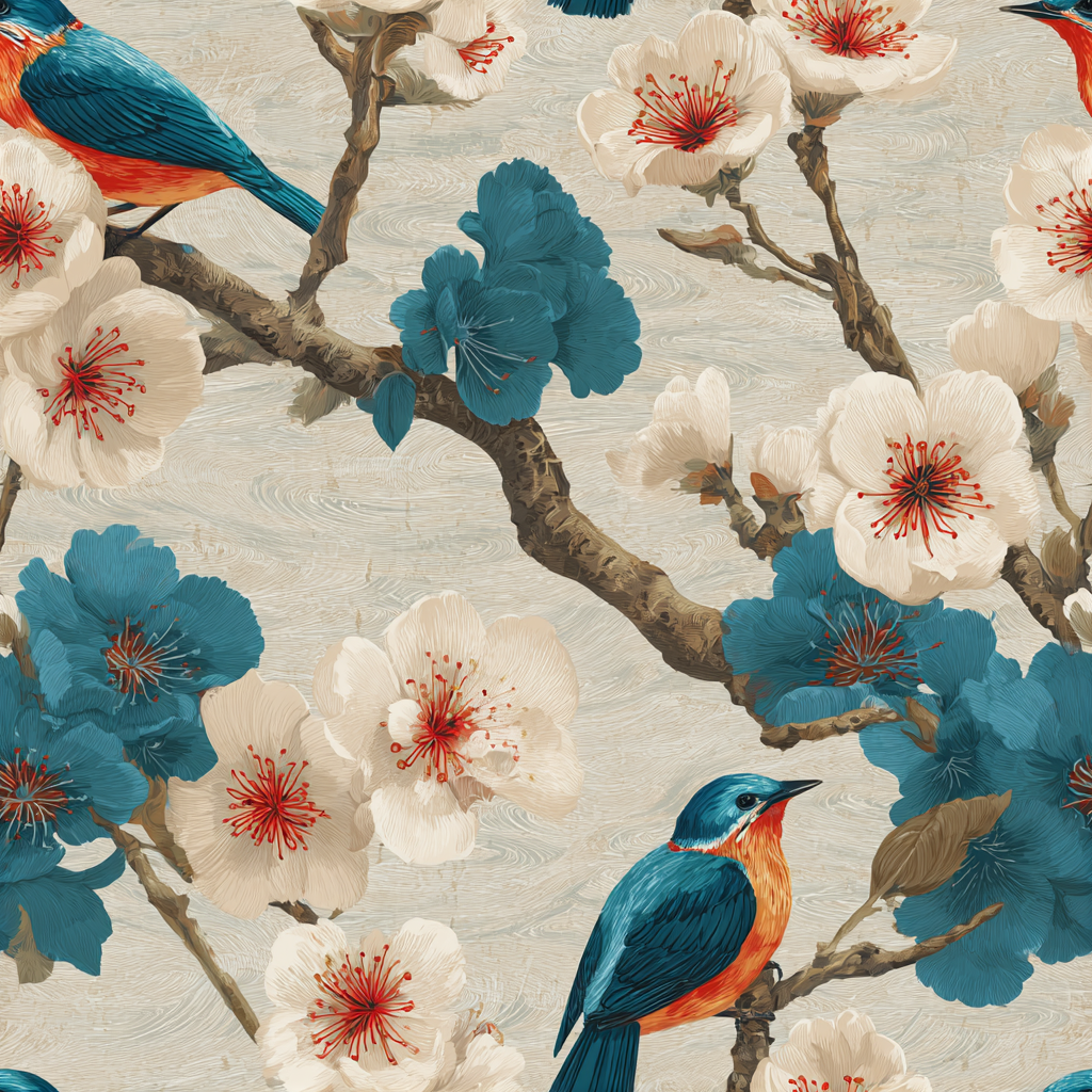 Porcelain Ember Blossom Wallpaper