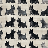 Invergray Terrace wallpaper with dog silhouette pattern and linen texture background.