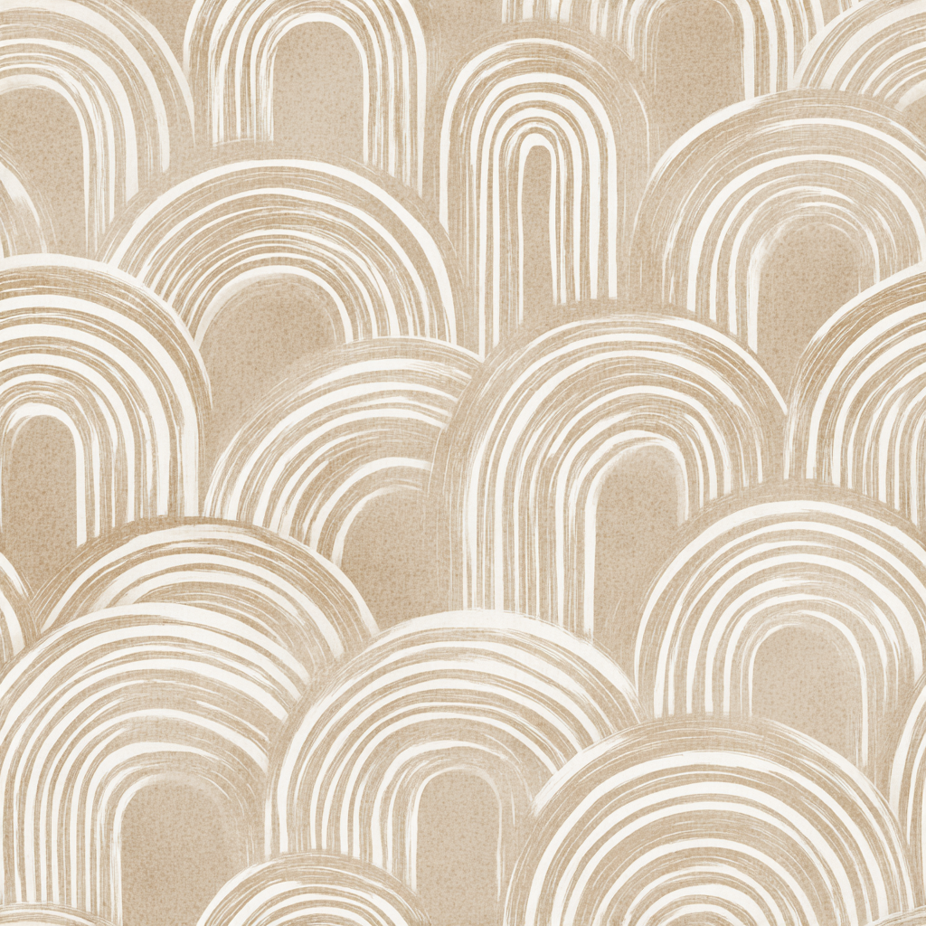 Neutral tone arched wallpaper from Archipelago with layered striped pattern and textured background.
