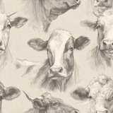 Herd wallpaper with cow sketches on a neutral-toned background.
