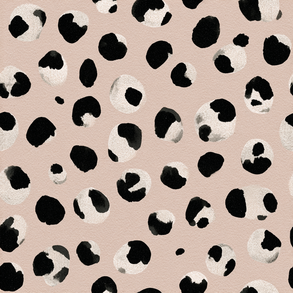 Freya Spot Wallpaper in black and white spots pattern on textured beige background.