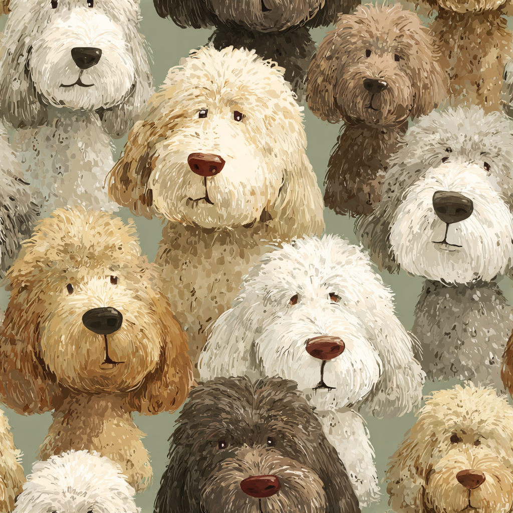 Dog-patterned wallpaper by Honeywell Row with beige and brown colors.