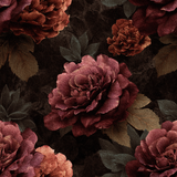 Floral wallpaper with roses by Reverie, featuring a dark moody pattern with subtle texture.