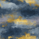 Blue and gray Twilight Meridian Wallpaper with gold accents and textured finish.