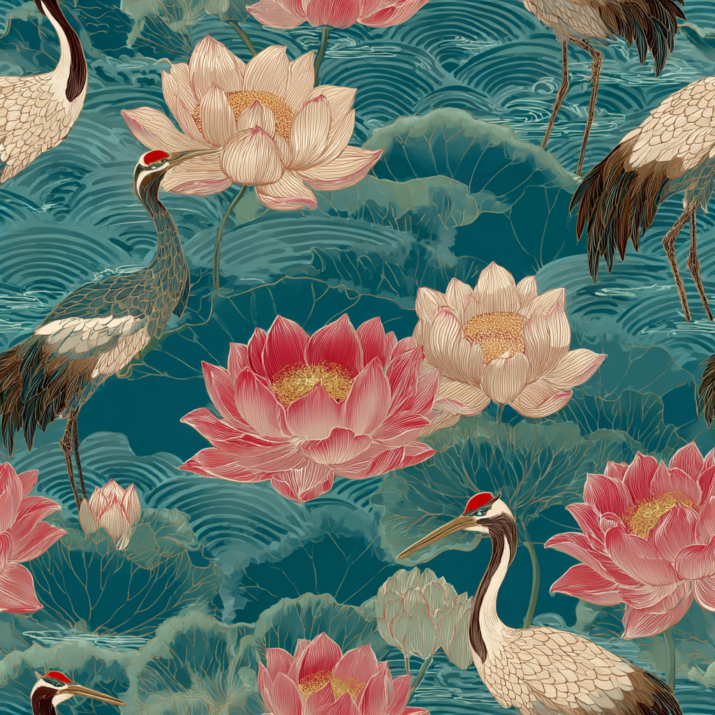 Lotus Crane Reverie Wallpaper