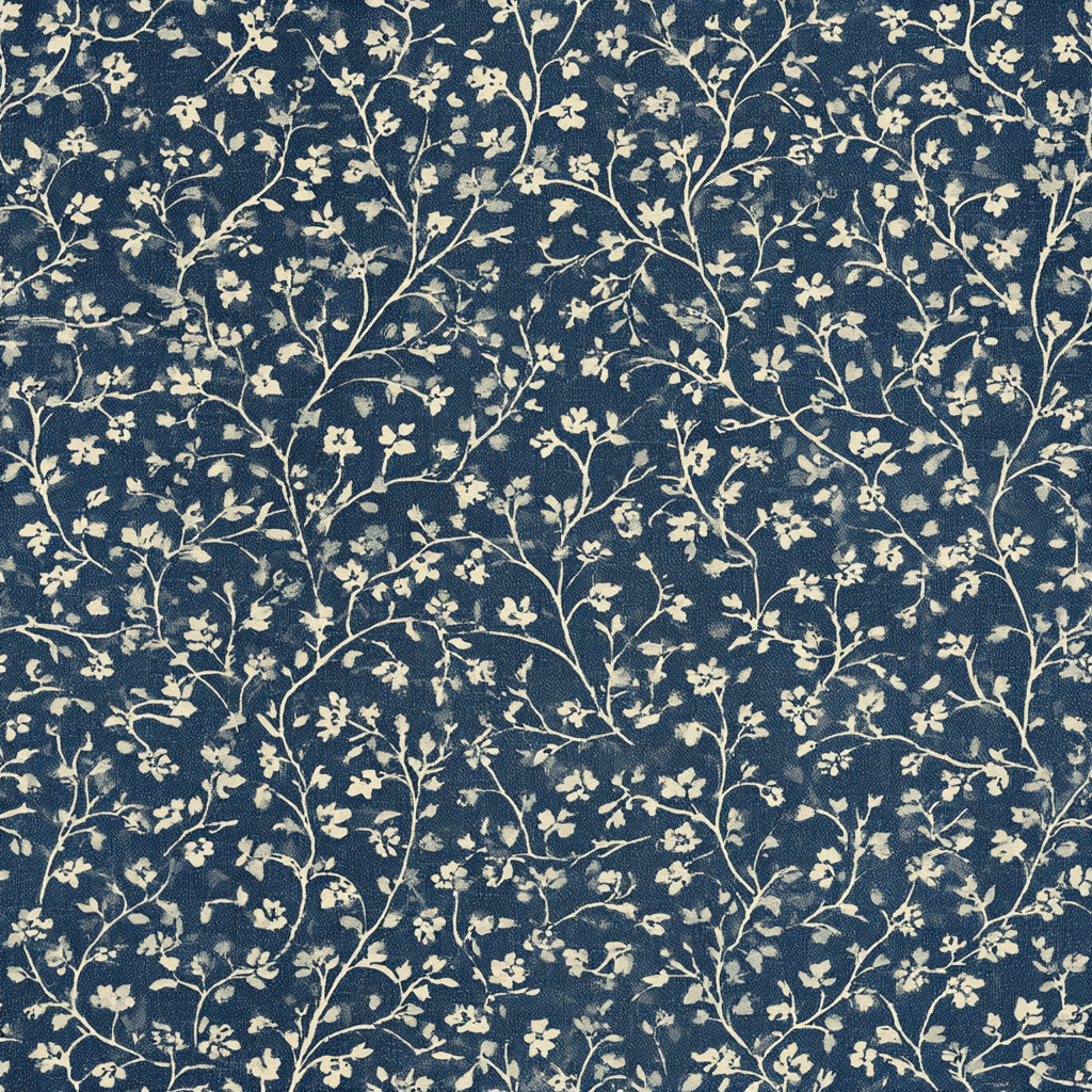 Blue Inkwash Brambletrail Wallpaper with botanical floral pattern on a textured background.