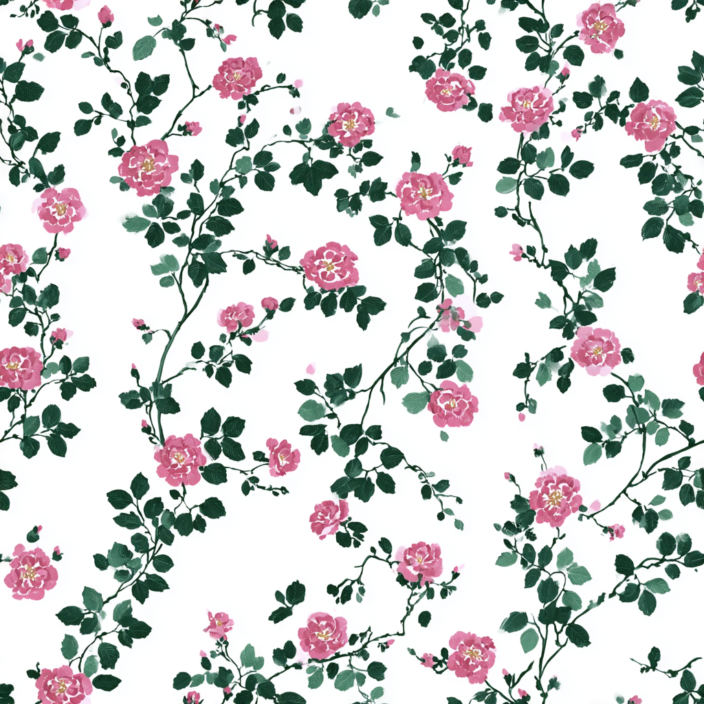 Rosetti Vine Wallpaper with a trailing rose floral pattern.