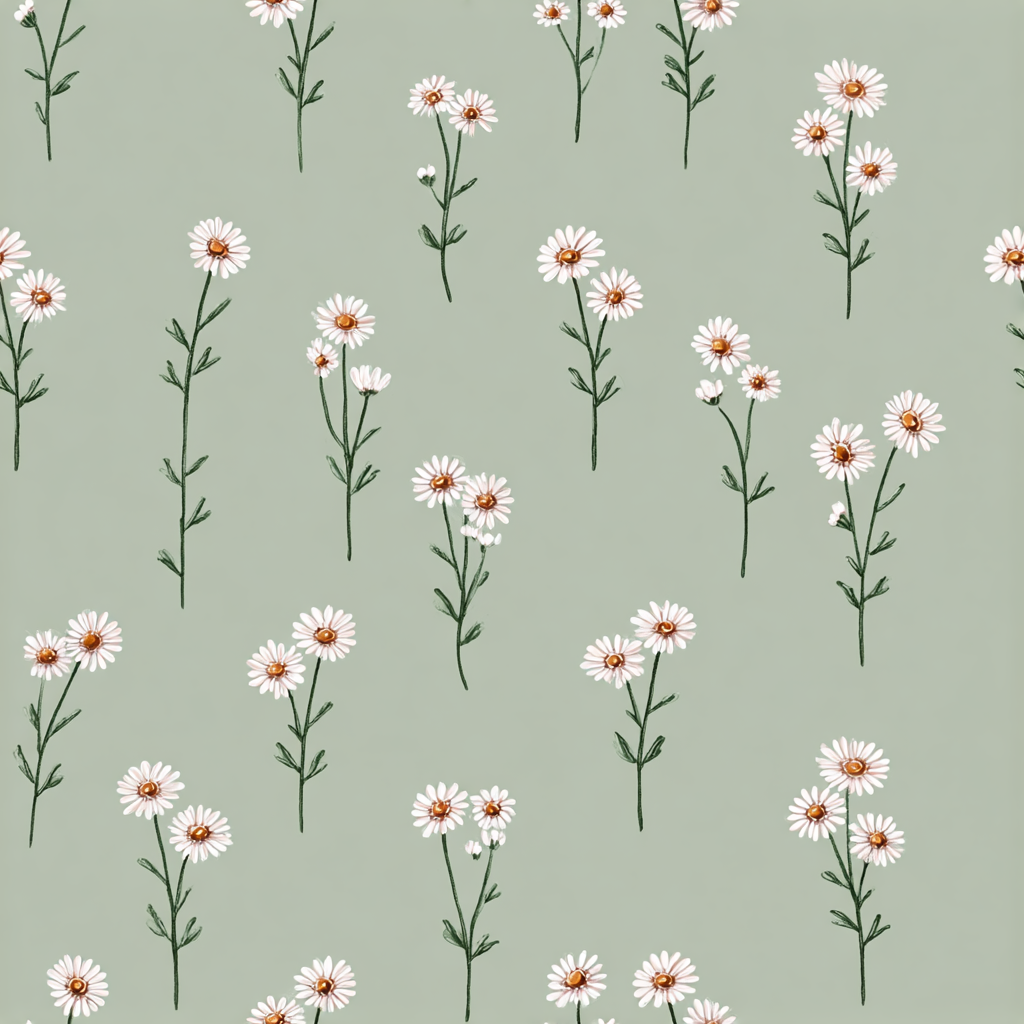 Floral meadow notes wallpaper with daisy pattern on a green background.