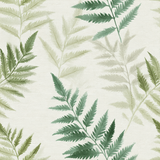 Green fern wallpaper with botanical pattern and textured finish.
