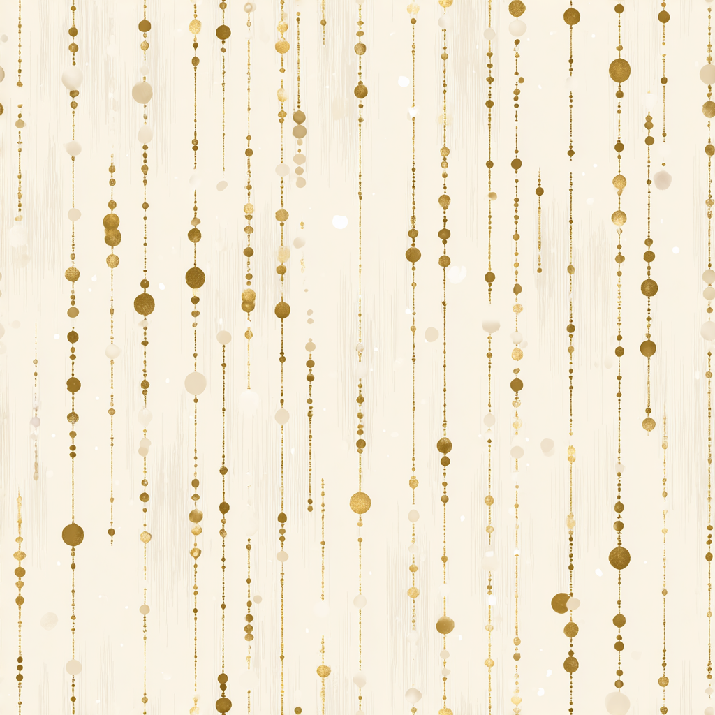 Gold Aurelia Cascade Wallpaper with hanging dot pattern on a beige background.