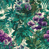 Floral wallpaper with monstera leaves by Brewster Home Fashions with orchid accents.
