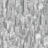 Manhasset Cartography Wallpaper with a detailed cityscape drawing, full of buildings and skyscrapers.