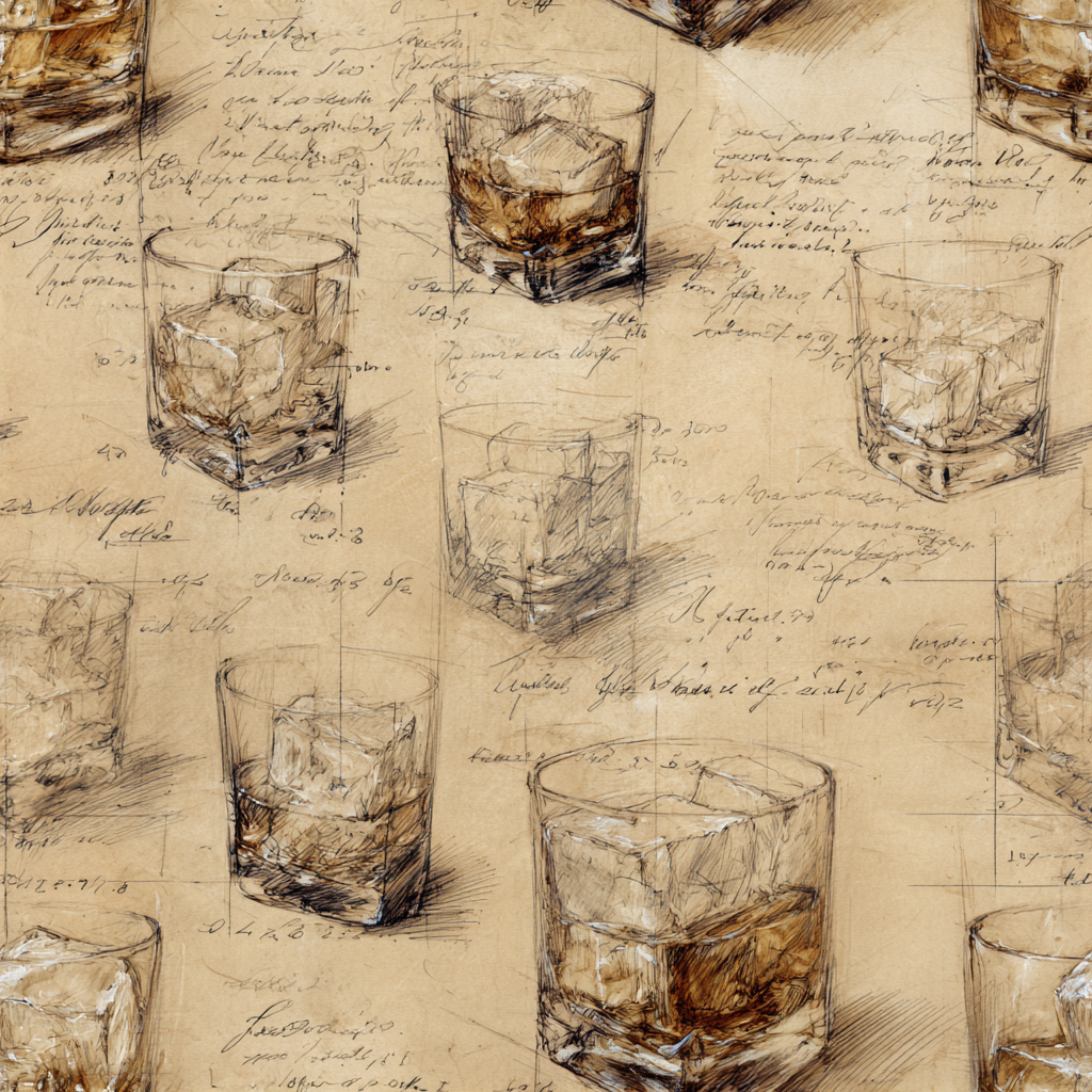 Drink-themed wallpaper with brown sketched glasses and illegible handwritten text across the background.