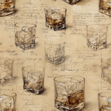Drink-themed wallpaper with brown sketched glasses and illegible handwritten text across the background.