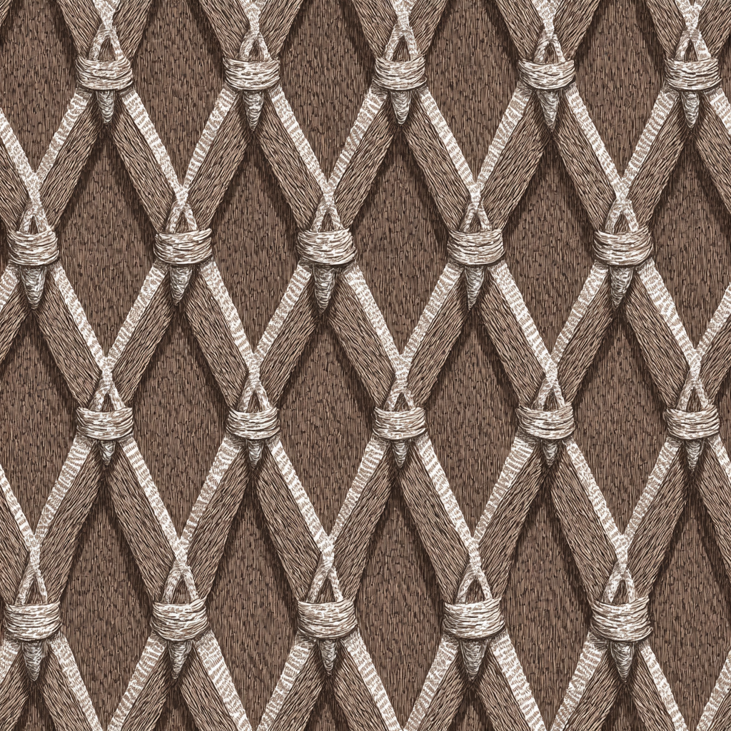 Brown tetherfield weave wallpaper with a diamond pattern and braided rope effect.