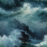 Tempest Ridge wallpaper with swirling blues and whites, featuring wave and rock formations.
