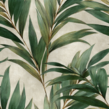 Green leaf pattern wallpaper with hand-drawn detailing.