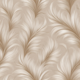 Beige wallpaper with sweeping feather pattern.
