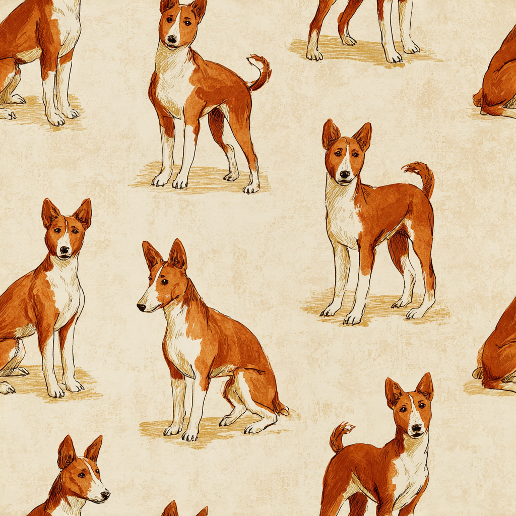 Clay and Laurel wallpaper with a repeating pattern of brown and white Basenji dogs.