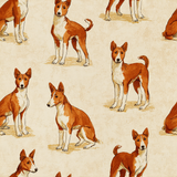 Clay and Laurel wallpaper with a repeating pattern of brown and white Basenji dogs.