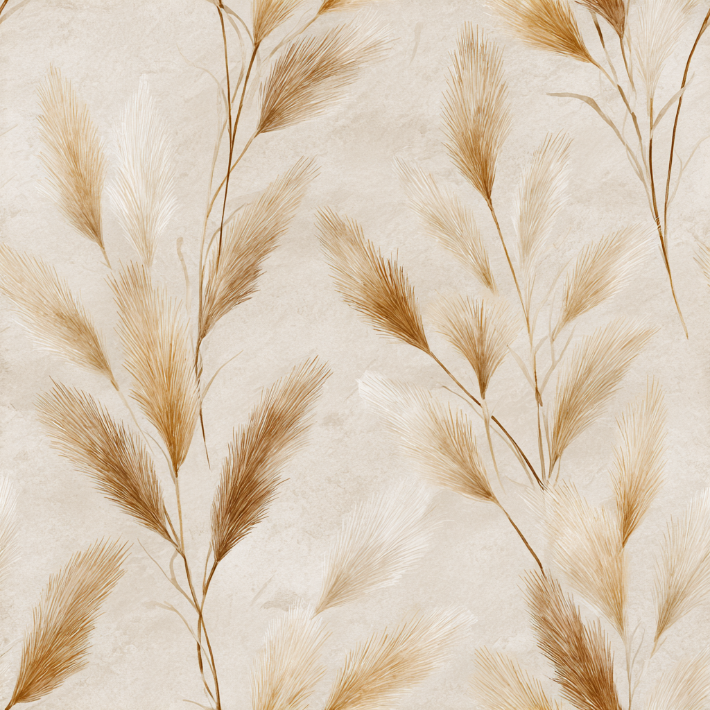 Desert reed wallpaper with beige background, featuring delicate watercolor-style grass plumes.
