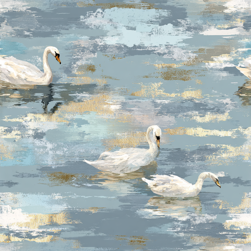 Swanmere wallpaper with swan and water pattern.