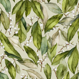 Green Evergreen Chapel Wallpaper with leaves and berries pattern.