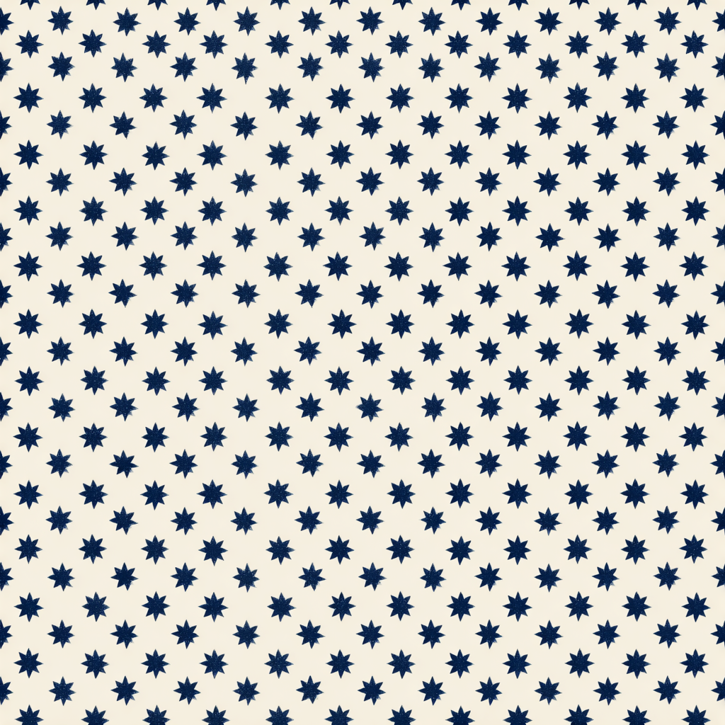 Nocturne Compass wallpaper with blue star pattern against a cream background.