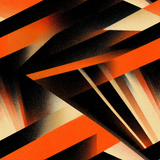 Abstract orange and black wallpaper, with geometric shapes and a spray paint texture.